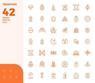 Gelenek için 42 Bold Line vektör simgesinin özel koleksiyonu, 128x128 PIXEL mükemmel çözünürlükte geliştirilmiştir premium marka deneyimleri için.