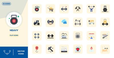 Ağır için tasarlanmış 24 ölçeklenebilir düz vektör simgesi indir, PIXEL mükemmel 128x128 çözünürlük profesyonel ve yaratıcı projeler için uygundur.