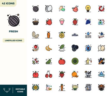 42 vektör simgesinin yer aldığı stratejik bohça Düz Doğrusal Renk formatında Taze temsil ediyor, profesyonel iş akışları için mükemmel kalitede 128x128 PIXEL ile optimize edildi.