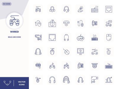 Bu 36 Kalın Çizgi vektör simgesi seti Kablolu temaları 128x128 PIXEL mükemmel kalite, teknoloji ve iş uygulamaları için mükemmeldir.