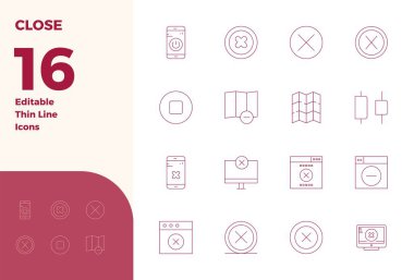 Çağdaş tasarım gereksinimleri için kusursuz bir hassasiyetle 128x128 PIXEL ile İnce Hat 'ta üretilen, yakınlaştırılmış 16 vektör simgesi..