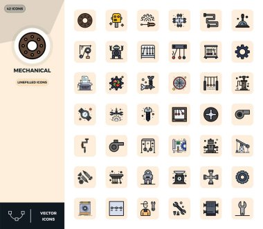 Profesyonel olarak tasarlanmış 42 vektör simgesi, mekaniğin özünü yakalıyor, 128x128 PIXEL UI tasarımı için mükemmel hassasiyetle.
