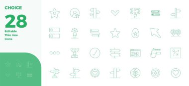 28 PIXEL mükemmel vektör simgesinin yer aldığı son teknoloji ürünü paket. Yeni nesil arayüzler için 128x128 'de İnce Çizgi biçiminde oluşturulan Choice' tan esinlenilmiş..