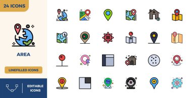 Düz Çizgi Renk Estetik Alanı 'nı temsil eden 24 vektör simgesinin nihai koleksiyonu, 128x128 PIXEL azami etki için mükemmel çözünürlükle optimize edilmiştir..