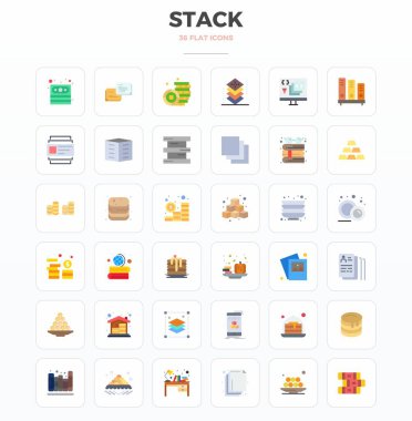 Bu koleksiyonda, dijital tasarım için 128x128 biçiminde optimize edilmiş, Yığın temasına uygun 36 Minimal Düz PIXEL mükemmel vektör simgeleri yer almaktadır..