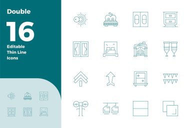 Double için özel 16 İnce Taslak vektör ikonu koleksiyonu, 128x128 PIXEL mükemmel çözünürlükte geliştirilmiş premium marka deneyimleri için.