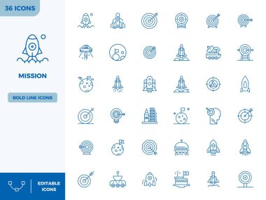 Misyon teması için tasarlanmış 36 adet ağır çizgi vektör simgesi keşfedin, 128x128 PIXEL modern UI / UX projeleri için mükemmel tasarımlar içerir.