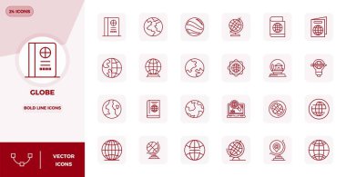 Globe için 24 Kalın Çizgi vektör simgesinin yüksek performanslı koleksiyonu, 128x128 PIXEL ideal kullanıcı arayüzü tasarımı için tasarlandı.