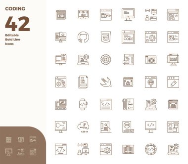 Zekice tasarlanmış 42 PIXEL mükemmel vektör simgesi kodlamadan esinlenilmiş, Bold Line biçiminde oluşturulmuş, akıllı ve verimli tasarım işleri için 128x128.