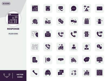 36 Dolu PIXEL mükemmel vektör simgelerinden oluşan çok yönlü bir set Yanıt üzerine odaklanmış, mobil ve web uygulamaları için ideal Crisp 128x128 biçiminde iletilir.