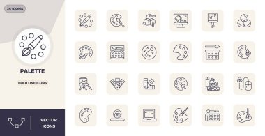 24 Kalın Hat PIXEL mükemmel simge içeren vektör paketi Palette ilham, ölçeklenebilir ve yaratıcı tasarım için ideal 128x128 çözünürlükte teslim.