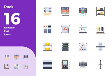 Rack için 16 düz vektör simgesinden oluşan sofistike paket, 128x128 PIXEL ile tasarlanmış profesyonel uygulamalar için mükemmel berraklık.