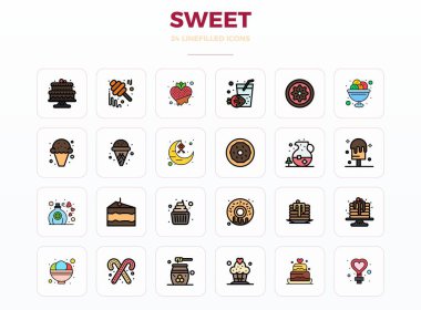 Bu 24 Doğrusal Doldurma vektör simgesi seti Sweet temaları yakalamak için 128x128 PIXEL mükemmel kalite, teknoloji ve iş uygulamaları için mükemmel.