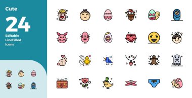 Tasarımlarınızı 28x128 PIXEL maksimum berraklık için mükemmel çözünürlükte tasarlanmış Sevimli etrafında temalı 24 Düz Çizgi vektör simgesi ile değiştirin.