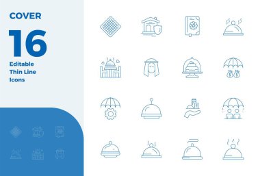 Kapak için özel 16 İnce Satır vektör simgesi koleksiyonu, 128x128 PIXEL mükemmel çözünürlük ile geliştirilmiş premium marka deneyimleri için.