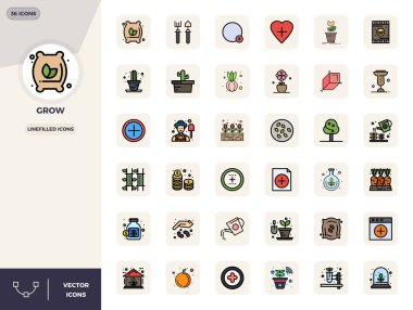 Büyümek için 36 vektör simgesi içeren kapsamlı paket, Crisp 128x128 PIXEL mükemmel kalite.