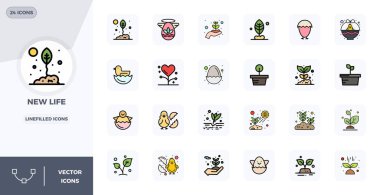 Satır İçi Tasarımı 'nda 24 128x128 vektör simgesinden oluşan küratörlü paket, PIXEL mükemmel berraklığa sahip Yeni Yaşam kavramları etrafında merkezlenmiştir..