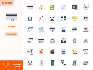Düz Renk Estetik Kart 'ı temsil eden 36 vektör simgesinin nihai koleksiyonu, 128x128 PIXEL ile optimize edilmiş azami etki için mükemmel çözünürlük.