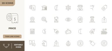 Bu Price vektör simgesi paketi 128x128 PIXEL mükemmel formatta 28 Minimal Line tasarımını içerir, dijital arayüzleri geliştirmek için mükemmeldir.