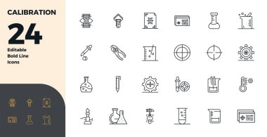 Bold Line 'daki 24 vektör simgesinden oluşan dinamik bir set, dijital ürünler için mükemmel kalitede 128x128 PIXEL ile Kalibrasyon için tasarlandı..