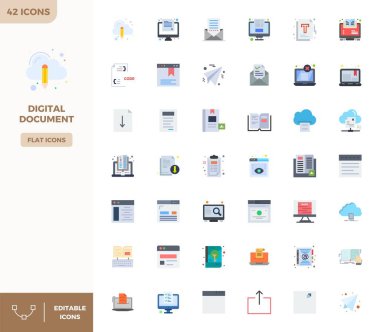 Profesyonel olarak Düz Renkli 42 vektör simgesi tasarlanmış, 128x128 PIXEL UI tasarımı için mükemmel hassasiyetle Dijital Belge 'nin özünü yakalıyor.