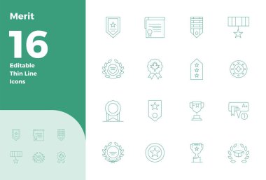 Liyakat etrafında temalı 16 İnce Taslak PIXEL mükemmel vektör simgesi seti, uygulamalar ve web sitelerinde kusursuz entegrasyon için 128x128 çözünürlükte hazırlanmıştır.