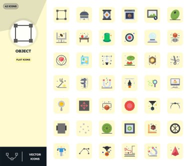Nesne için 42 yassı vektör simgesinden oluşan istisnai bir koleksiyon, 128x128 PIXEL mükemmel çözünürlük ve benzersiz görsel mükemmellik için.