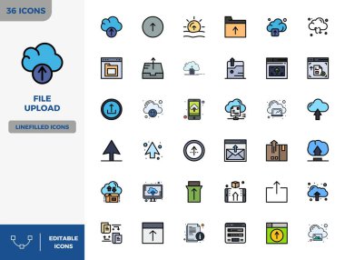 En iyi performans ve ölçeklenebilirlik için boyutu 128x128 olan Düz Çizgi Rengi biçiminde Dosya Yükleme için 36 PIXEL mükemmel vektör simgesi.