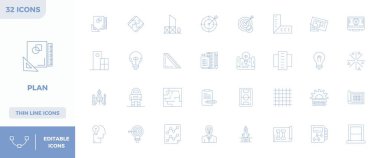 Plan için 32 Minimal Line PIXEL mükemmel vektör simgesi tasarlandı. Kusursuz bütünleşme ve performans için 128x128 çözünürlükte tasarlandı..
