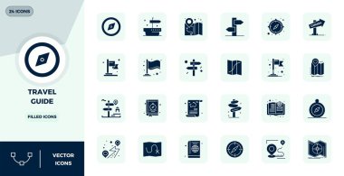 24 Dolu PIXEL mükemmel simge içeren vektör paketi Seyahat Rehberi 'nden esinlenilmiş, ölçeklenebilir ve yaratıcı tasarım çalışmaları için ideal 128x128 çözünürlükte teslim edilir.