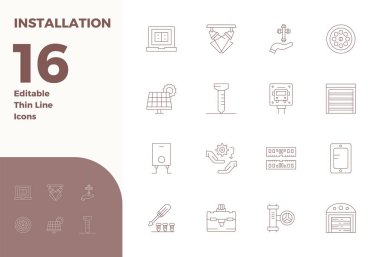 16 İnce Hat PIXEL mükemmel simgelere sahip vektör paketi, Yüklemeden esinlenilmiş, ölçeklenebilir ve yaratıcı tasarım için ideal 128x128 çözünürlükte sunulmuştur.