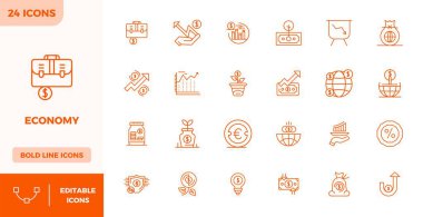 Heavy Line 'da 28x128 PIXEL dijital ürünler için mükemmel kalitede Ekonomi için tasarlanmış 24 vektör simgesinden oluşan dinamik bir set..