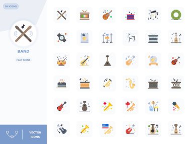 Düz estetik bandı temsil eden 36 vektör simgesinin nihai koleksiyonu, 128x128 PIXEL ile optimize edilmiş azami etki için mükemmel çözünürlük.