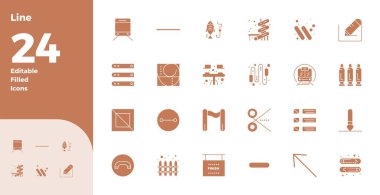 Modern gösterge panelleri ve arayüzler için 128x128 PIXEL biçiminde tasarlanmış 24 Glyph vektör simgesinden oluşan temiz bir koleksiyon..