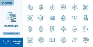 Çağdaş tasarım gereksinimleri için kusursuz bir hassasiyetle, 128x128 PIXEL ile Heavy Line 'da üretilen, desenli 24 vektör simgesi tasarlandı..