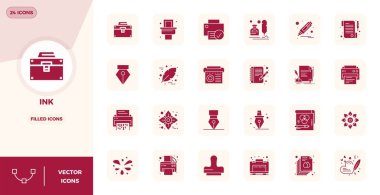 Mürekkep için 24 doldurulmuş vektör simgesinden oluşan kaliteli bir koleksiyon, titizlikle hazırlanmış 128x128 PIXEL mükemmel çözünürlükte üstün görsel etki için.