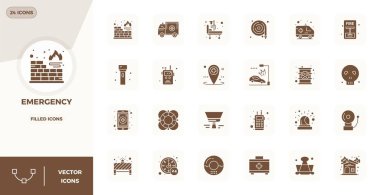Acil Durum 'u temsil eden 24 vektör simgesinden oluşan profesyonel sınıf koleksiyon, 128x128 PIXEL mükemmel bir hassasiyetle hazırlandı..