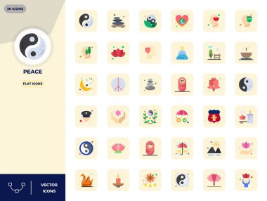 Barış için 36 Düz vektör ikonunun istisnai bir koleksiyonu, 128x128 PIXEL mükemmel çözünürlük ve benzersiz görsel mükemmellik için.