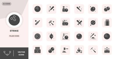 Vuruş için 24 doldurulmuş vektör simgesi içeren, zarif ve işlevsel tasarım çözümleri için mükemmel kalitede 128x128 PIXEL ile optimize edilmiş Rafine paket.