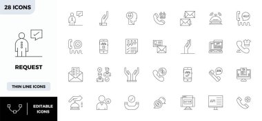 28 İnce Taslak PIXEL mükemmel vektör simgelerinin kilidini aç İstekten esinlenilmiş, tüm aygıtlar boyunca kusursuz görüntü için 128x128 biçiminde optimize edilmiş.