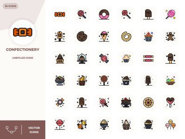 36 PIXEL mükemmel vektör simgesi içeren son teknoloji ürünü paket. Yeni nesil arayüzler için 128x128 'de Çizgi Doldurulmuş biçiminde oluşturulmuş şekerlemelerden esinlenilmiş..