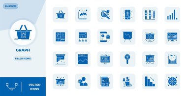 Graph için 24 doldurulmuş vektör simgesinin yer aldığı el yapımı koleksiyon, 128x128 PIXEL mükemmel çözünürlükte optimum dijital deneyimler için.