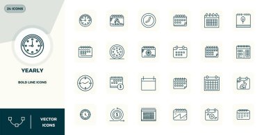 Kalın Çizgi tasarımında 24 128x128 vektör ikonundan oluşan küratörlü paket, PIXEL mükemmel berraklığa sahip yıllık kavramlar etrafında merkezlenmiştir..