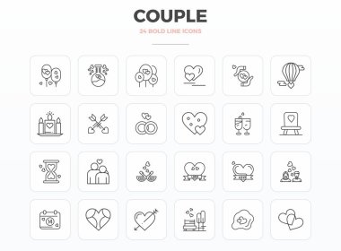 Çift Simgesi etrafında 24 vektör simgesinden oluşan tam paket, modern arayüzler için mükemmel kalite 128 PIXEL 'de Strong Outline tasarımı sergiliyor.