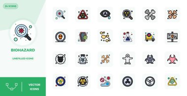 Güzelce hazırlanmış 24 Lineal Düz PIXEL Biohazard için mükemmel vektör simgeleri, 128x128 çözünürlük çarpıcı görsel tutarlılık için platformlar arasında oluşturuldu.