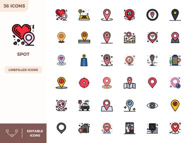 Spot için Düz Çizgi Renk tasarımında 36 vektör simgesinin yer aldığı kapsamlı paket, gevrek 128x128 PIXEL mükemmel kalite.