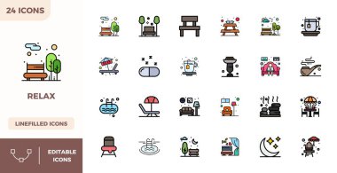 Düz Çizgili Renk biçiminde Gevşemek için gereken 24 PIXEL mükemmel vektör simgesi paketi, ideal performans ve ölçeklenebilirlik için 128x128 boyutunda.