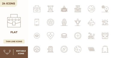 Flat için 24 İnce Taslak vektör simgesi içeren el yapımı koleksiyon, 128x128 PIXEL mükemmel çözünürlükte optimum dijital deneyimler için.