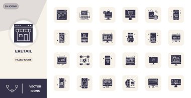 Bu 24 vektör simgesi seti, ERetail temalarını 128x128 PIXEL mükemmel kalite, teknoloji ve iş uygulamaları için mükemmel kalitede yakalar.