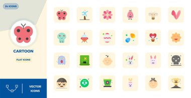 Bu koleksiyon, dijital tasarım için 128x128 biçiminde optimize edilmiş, Karikatür temasına uygun 24 Düz PIXEL mükemmel vektör simgesi içerir..